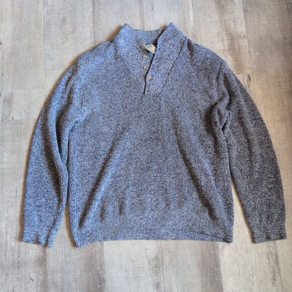Vtg LL BEAN Size Large L Sweater Shawl Collar With Button Heather Blue Pullover - Picture 1 of 6